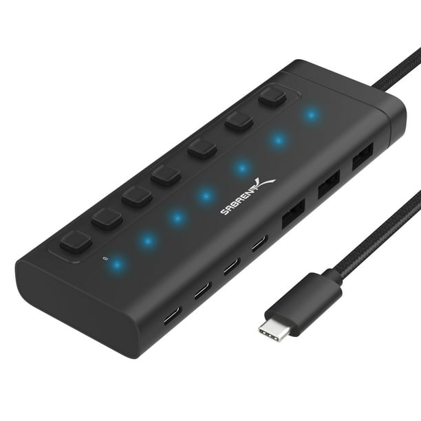 Hub USB-C SABRENT de 7 puertos, 5 Gbps, USB 3.2 con PD de 20 W para Mac PC