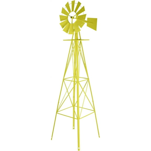 REKHH 8FT Ornamental Windmill Backyard Garden Decoration Weather Vane, Heavy Duty Metal Wind Mill wIth 4 Legs Design,Yellow