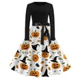 thumbnail image 2 of Women's Halloween Dress Ghost Witch Hat Long Sleeve Cocktail 1950s Casual Dress Crew Neck Hepburn Vintage Retro Dresses with Belt M, 2 of 5