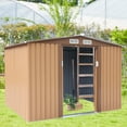thumbnail image 3 of JAXSUNNY 8' x 8' Garden Tool Storage Utility Shed, Outdoor House Galvanized Steel W/ Sliding Door, 4 Vents, Brown, 3 of 8