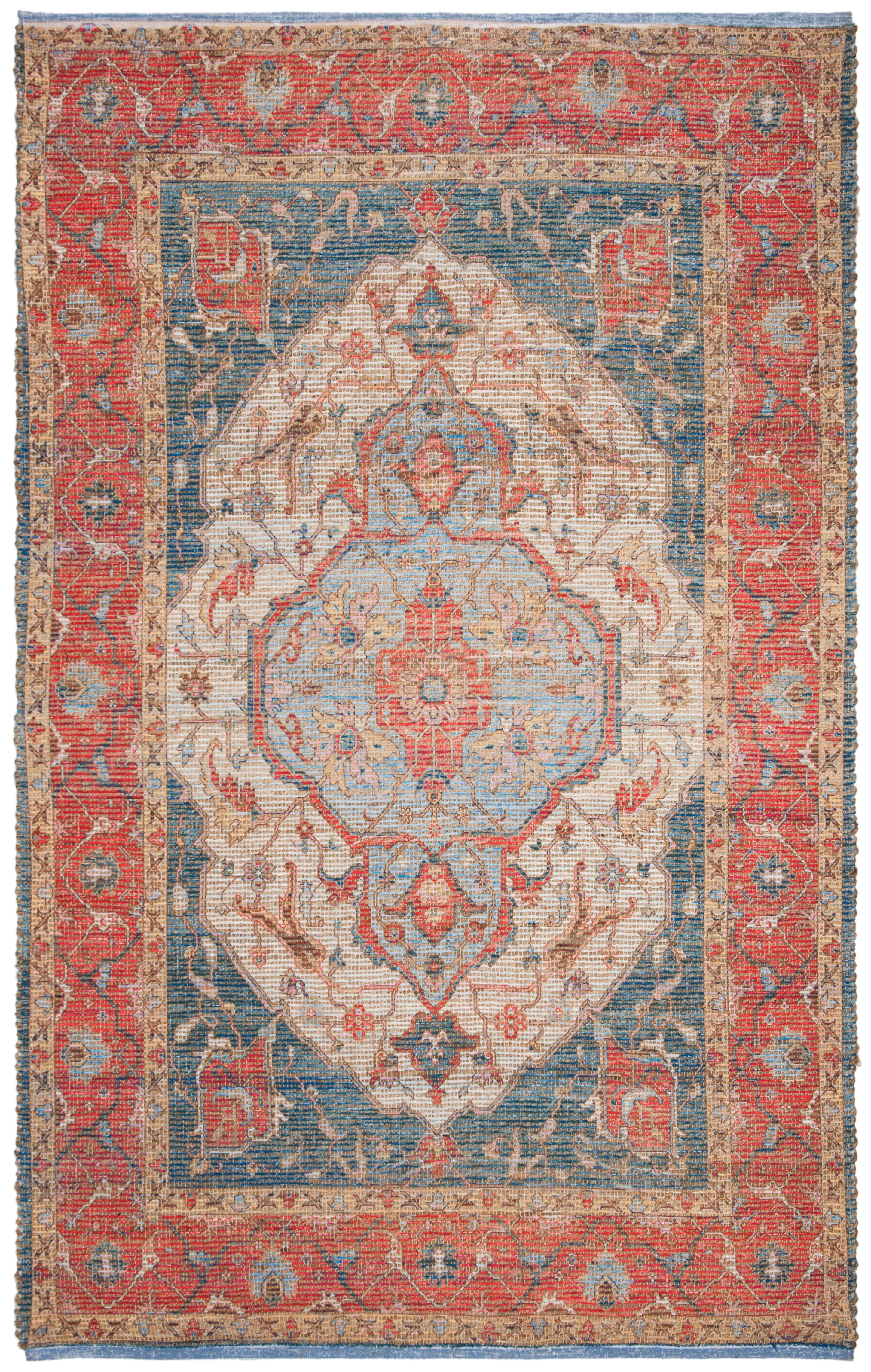 SAFAVIEH Saffron Ira Floral Bordered Cotton Area Rug, Fuchsia/Blue, 5' x 8'