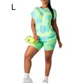 thumbnail image 1 of Ensemble de Survêtement 2 Pcs à Manches Courtes Imprimé pour Femme, Vert, L, 1 of 1