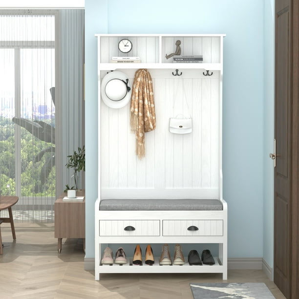 Timechee White Hall Tree, Storage Bench and Coat Rack - Walmart.com