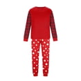 thumbnail image 5 of Yuaguia Red Matching Family Christmas Pajamas Sets, Holiday Tree Graphic Lettering Tops, Buffalo Plaid Raglan Long Sleeves, Snow Dot Pants Sleepwear for Women, Men, Kids, Baby, 5 of 6