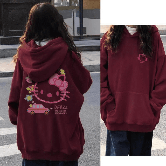 Sanrio Hello Kitty Hoodie Kawaii Red Christmas New Year 2024 Sweater Long Sleeve Oversize Women Loose Winter Plush Thickened Top Walmart