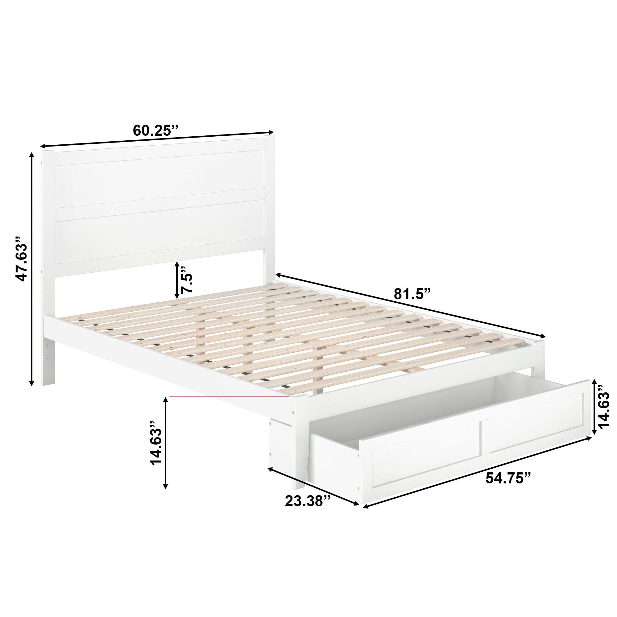 AFI NoHo 14" Queen Wood Platform Bed Frame with Foot Drawer Storage, White