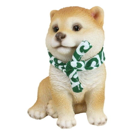 Lifelike Adorable Sitting Japanese Shiba Inu Puppy Dog with Scarf Mini Figurine