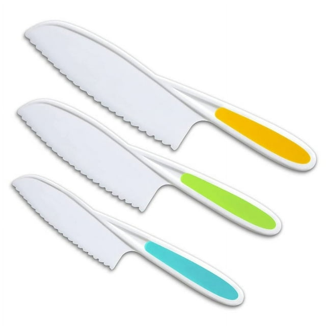 Cuchillos para niños Juego de cuchillos para cocinar y hornear de 3 piezas: Cuchillos infantiles Montessori en 3 tamaños y colores/agarre firme