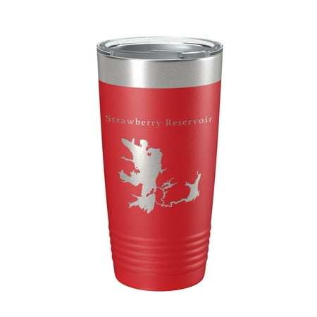 

Strawberry Reservoir Tumbler Lake Map Travel Mug Insulated Laser Engraved Coffee Cup Utah 20 oz Red