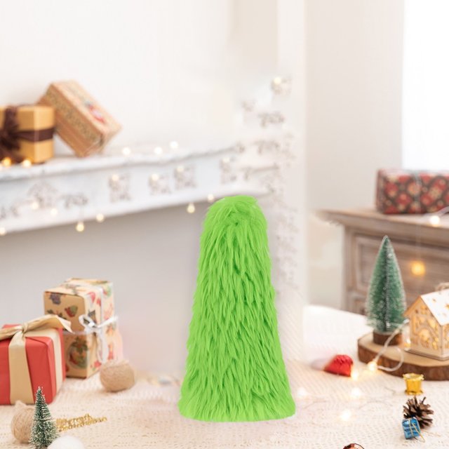 Sokhug Green Furry Christmas Tree Artificial Tabletop Christmas Tree Plush Table Decorations with Ball, Santa Hat for Indoor Home Kitchen Dining Table Decor
