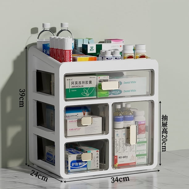 Caja de medicamentos for el hogar, caja de almacenamiento pequeña de tamaño familiar, tipo cajón, caja de medicamentos de gran capacidad, caja de medicamentos médicos de múltiples capas