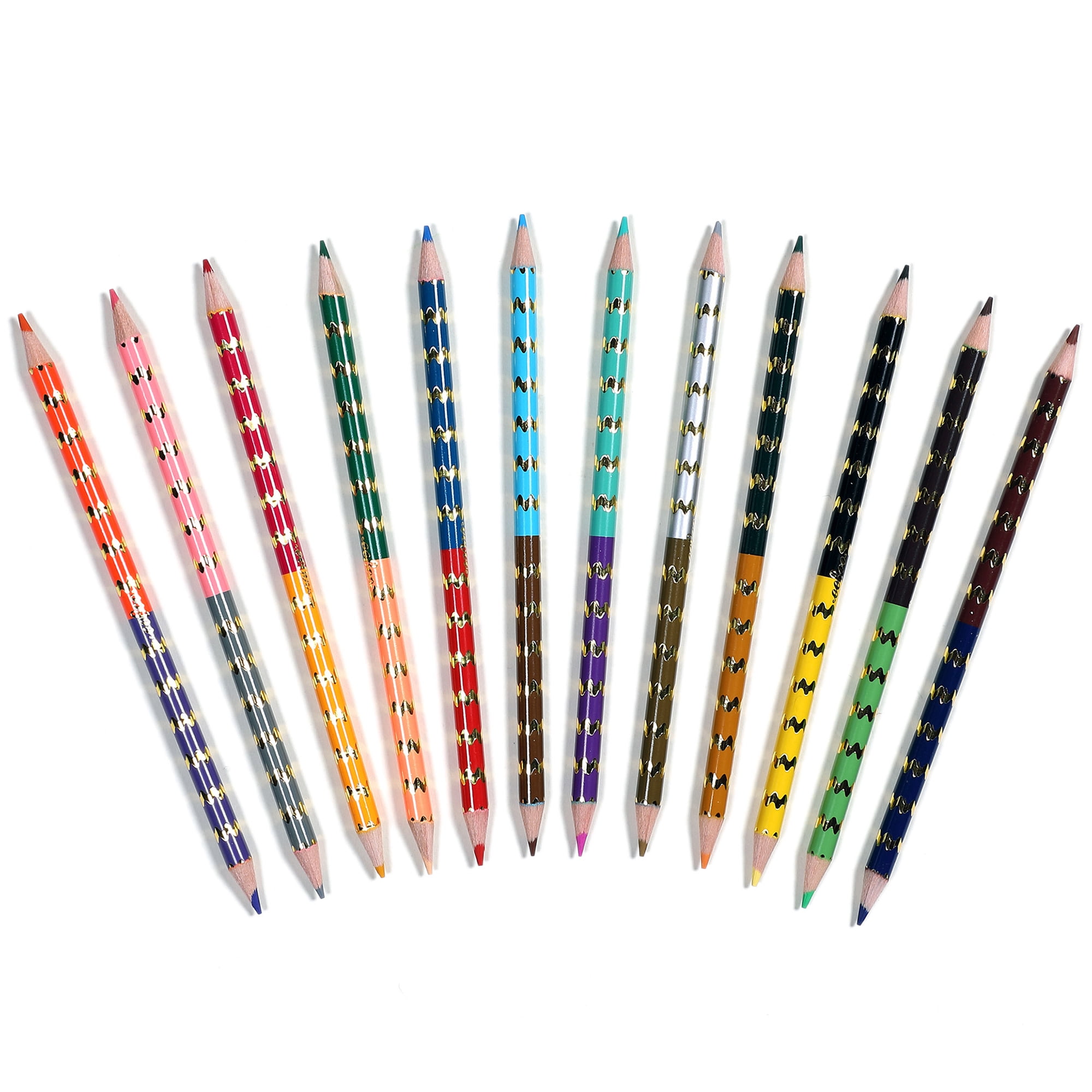 eeBoo: Double-Sided Color Pencils – Mushroom - 12pc Set, 24 Vibrant Metallic & Fluorescent Shades, Silver Foil Barrels, Kids Art & Drawing Supplies