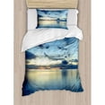 thumbnail image 3 of Blue Duvet Cover Set Queen Size, Photo of Dramatic Dusk Sunset Scenery over Calm Peaceful Tropic Azure Water Lagoon Ocean, Decorative 3 Piece Bedding Set with 2 Pillow Shams, Blue, by Ambesonne, 3 of 3