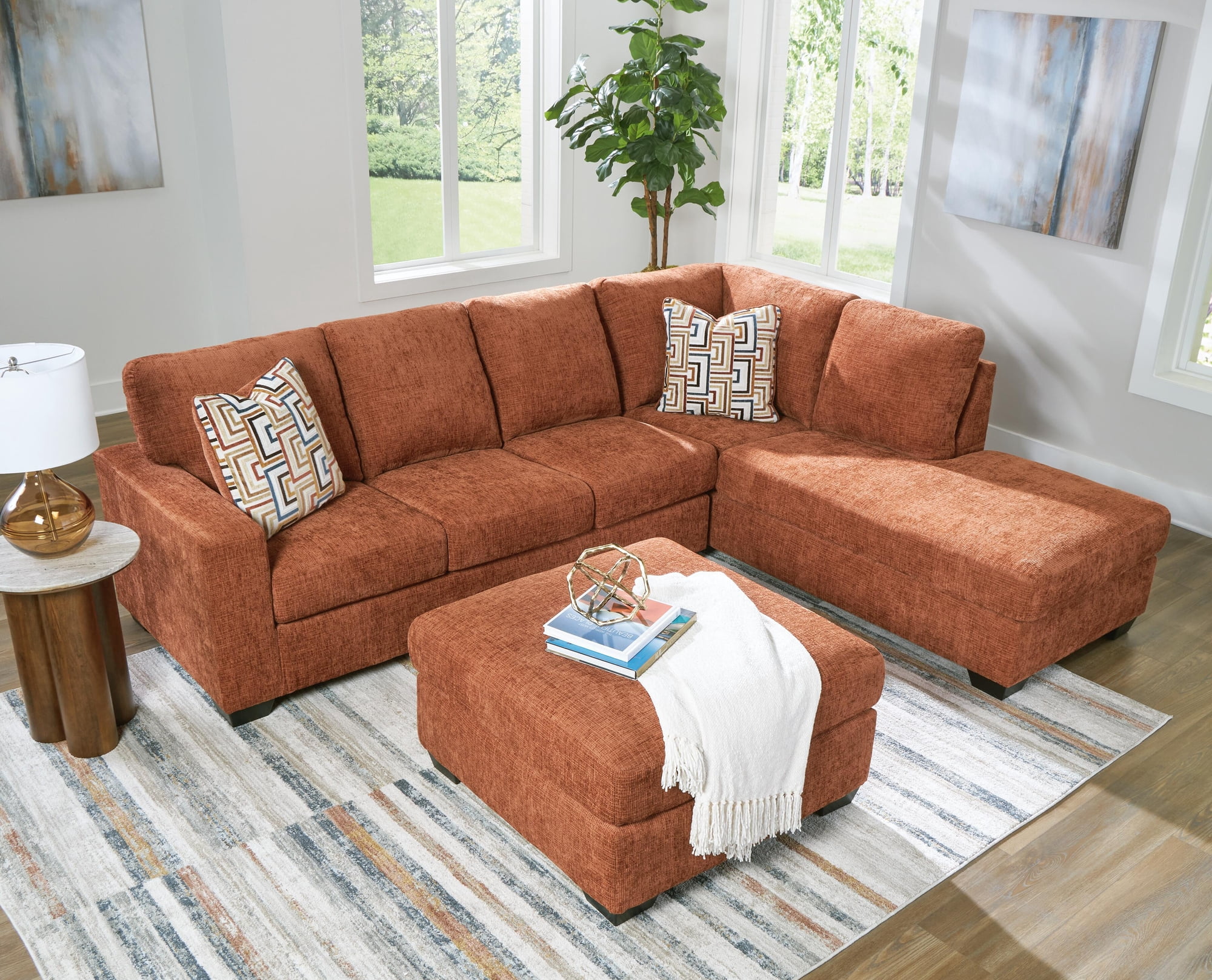 Signature Design by Ashley Aviemore Oversized Spice Orange Accent Ottoman - Large Square Ottoman with Firm Cushioning