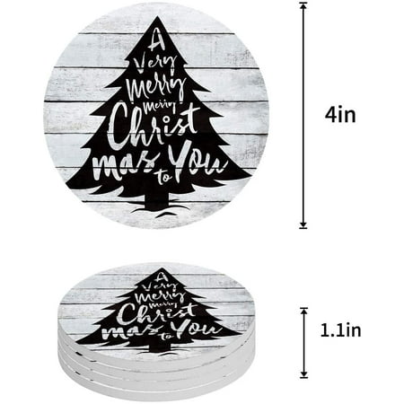 

KXMDXA Christmas Tree A Very Merry Chrristmas to You Set of 4 Round Coaster for Drinks Absorbent Ceramic Stone Coasters Cup Mat with Cork Base for Home Kitchen Room Coffee Table Bar Decor