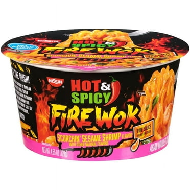 Nissin Foods Hot & Spicy Fire Wok Stir Fry Asian Noodles, Scorchin' Sesame Shrimp Flavor, 4.55 oz Bowl, Shelf-Stable