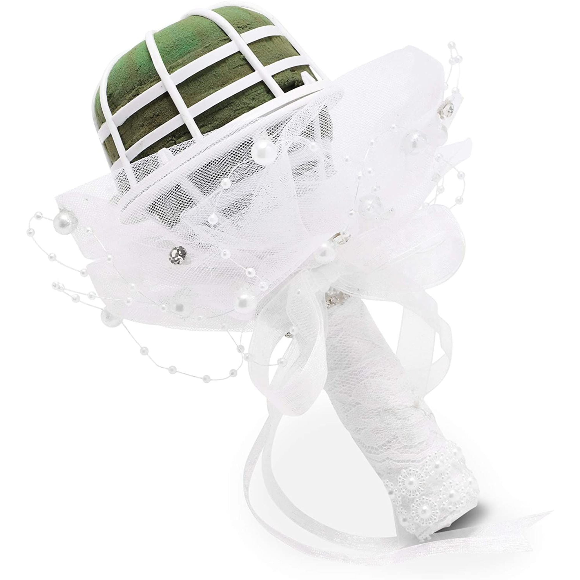 Foam Floral Bouquet Holder with Lace Handle for Weddings, Bridal Flower