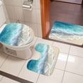 thumbnail image 4 of Aqua Blue Beach Bath Mat 3 Piece Bathroom Rug Set, Coastal Seawaves Sand Shore Scenery Non Slip Bath Rug Contour Mat and Toilet Lid Cover, Absorbent Shower Mats Soft Bath Rugs and Mats Sets, 4 of 8