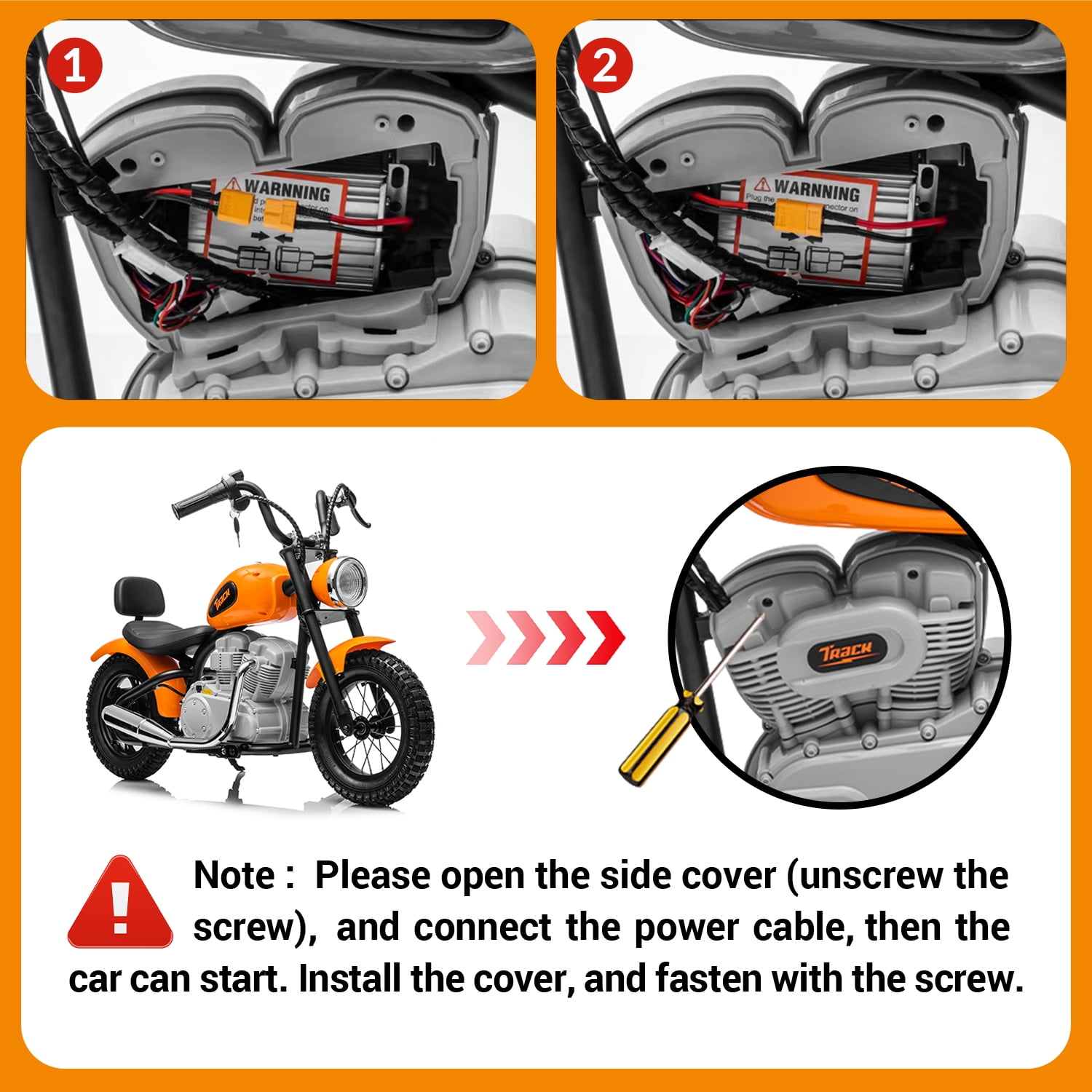 Track 7 36V Electric Dirt Bike, 350W Ride on Motorcycle with Twist Grip Throttle, Hand-Operated Brakes, Key Start, Off-Road Motocross Speed Up to 15 mph, Orange