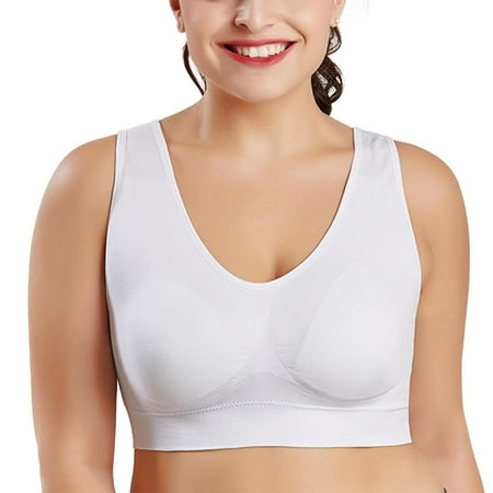 Womne s Push up Bra Plus Size Pullover Bralettes Seamless Wirefree Comfort Back Smoothing Underwear Yoga Running Vest (White Size-4XL)