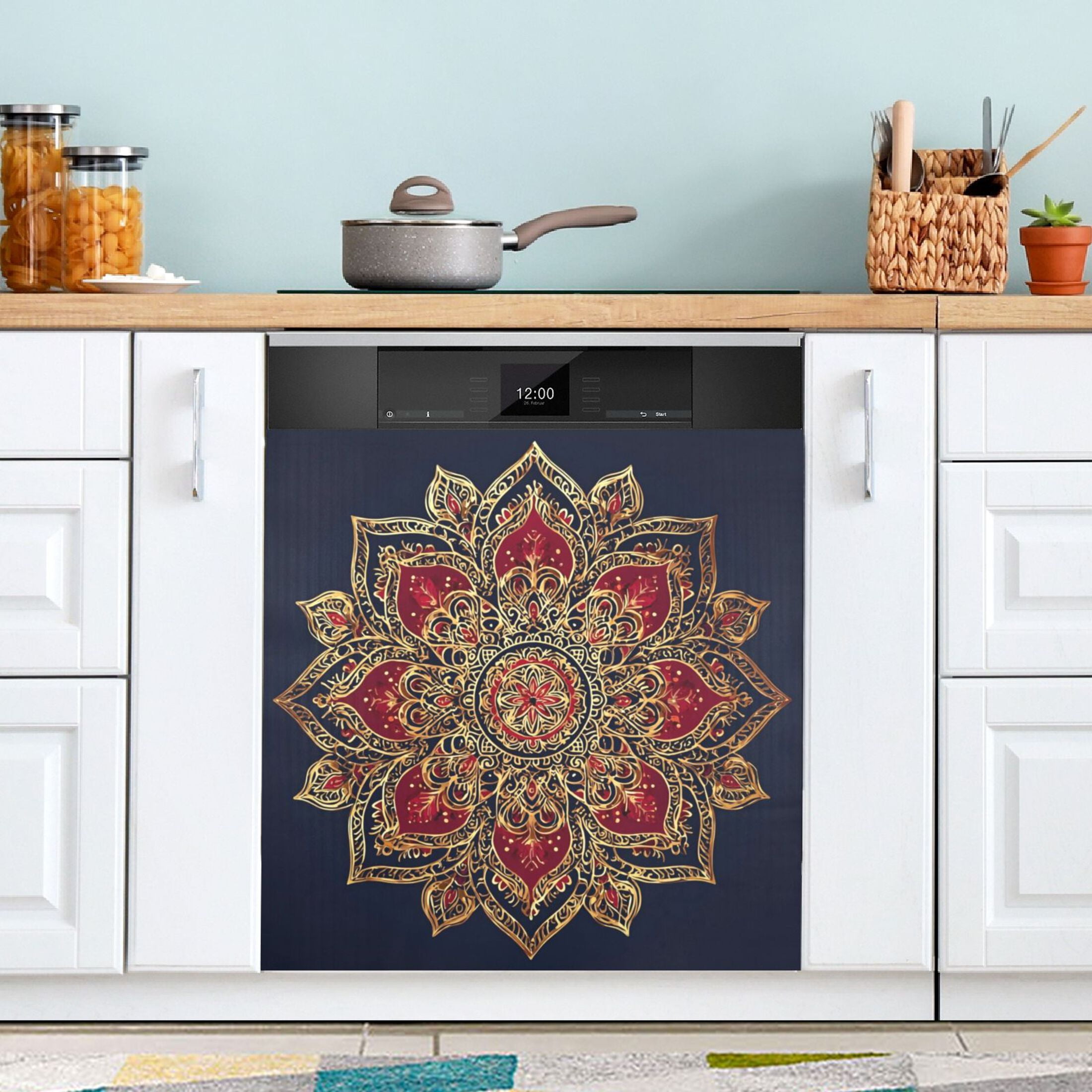 IAUYY Magnetic decorative sticker - 23x26 Inch PVC Refrigerator Decorative Cover, Removable DIY Art for Kitchen Appliances Deep Blue Mandala