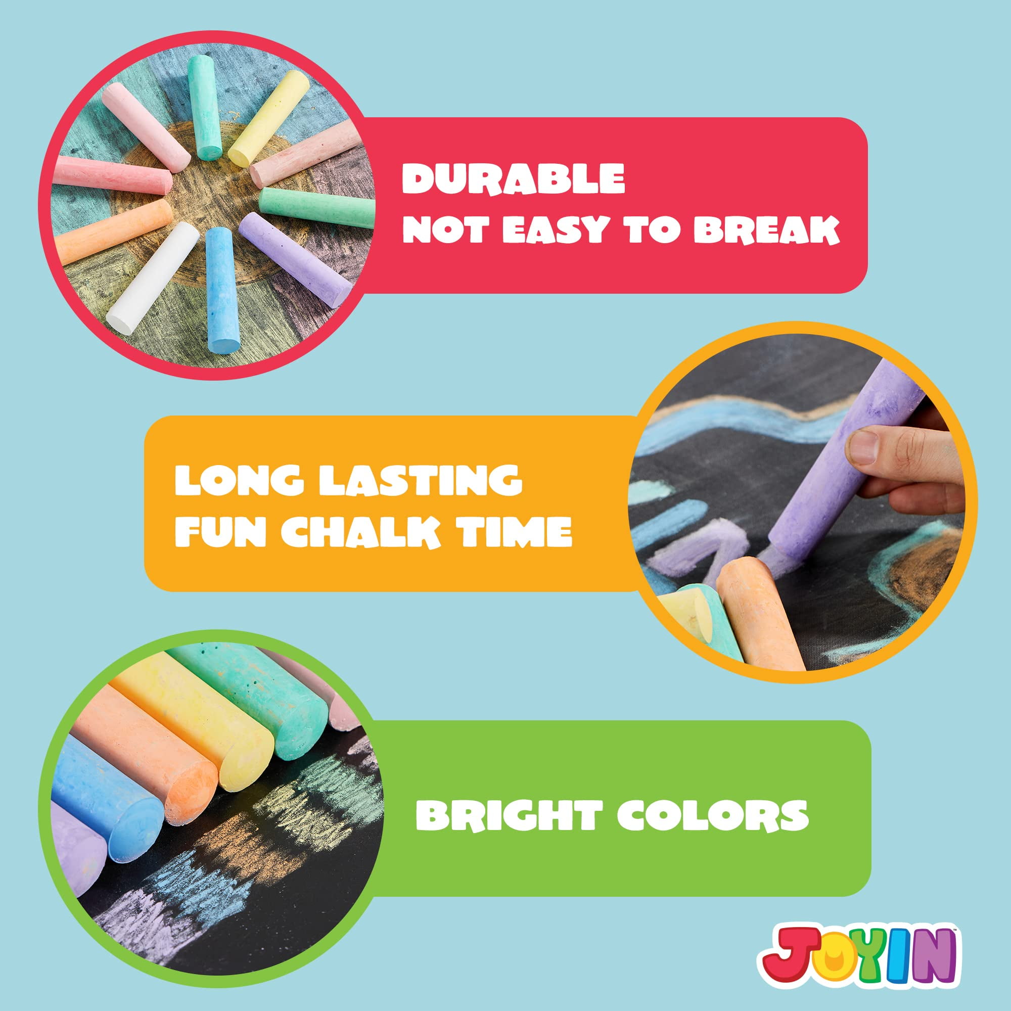 Joyfy 180PCS Washable Sidewalk Chalks, Outdoor Non-Toxic Jumbo Chalk Set for Art Play Back to School  Classroom Prize