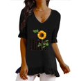 thumbnail image 2 of Blusa superior de lino y algodón con estampado de manga corta y cuello redondo para mujer Pompotops  hkajfhjk468830, 2 of 5