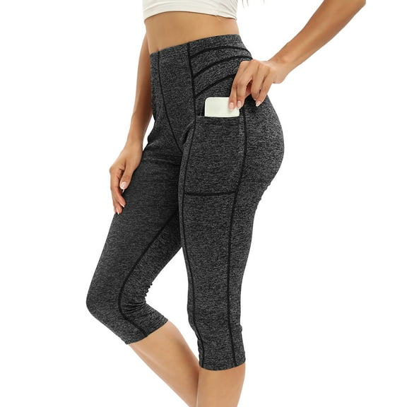 WBQ Women's Capri Yoga Leggings High Waist Yoga Pants with Pockets Casual Summer Workout Sports Running Leggings for Women Striped Contrast Tummy Control Yoga Capris, XS-2XL