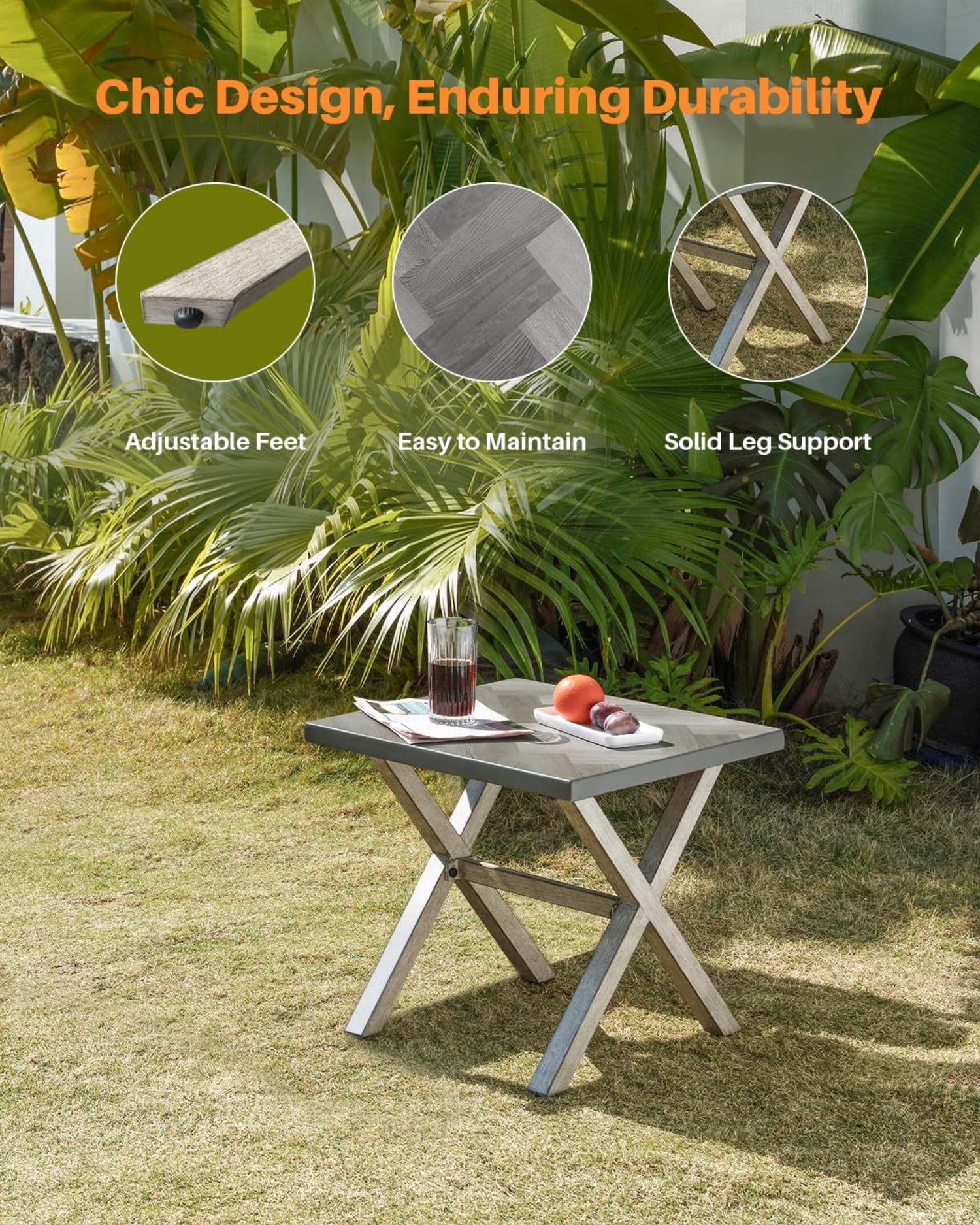 Aluminum Outdoor Side Table, Anti-Rust Square Patio End Table with Resin Top, Modern Weather-Resistant Outdoor Side Table for Yard, Garden, Poolside, Balcony, Porch, Dark Gray