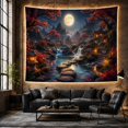 thumbnail image 5 of Moonlit River Scene with Cherry Blossoms, Mystical Fantasy for Nature Lovers, Asian Inspired Night Art, Housewarming Gift, Tapestry Wall Hanging for Bedroom and Living Room, 5 of 6