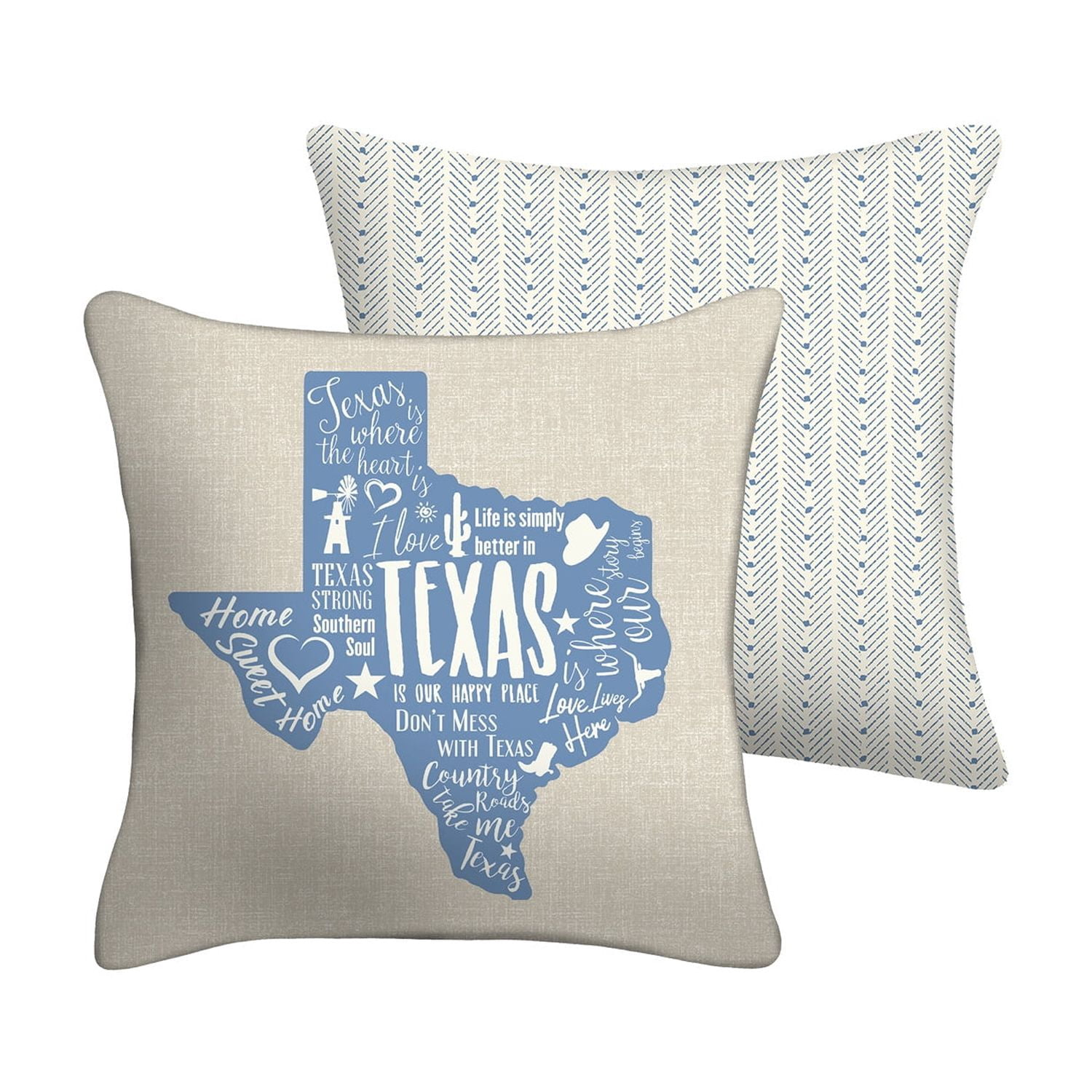 Mainstays 16 in x 16 in Texas Reversible Decorative Outdoor Throw Pillow, Beige/Blue