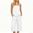 thumbnail image 2 of Favoffer Women's Faux Linen Two Piece Set Adjustable Strap Top Matching Capri Pants Solid Color Breathable Casual Outfit Lightweight Outdoor Daily Wear, 2 of 9