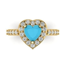2.03 ctw with Simulated Diamond Halo Accents Anniversary Ring for Women | Heart Cut Simulated Turquoise | Hyperallergenic Solid 18K Yellow Gold