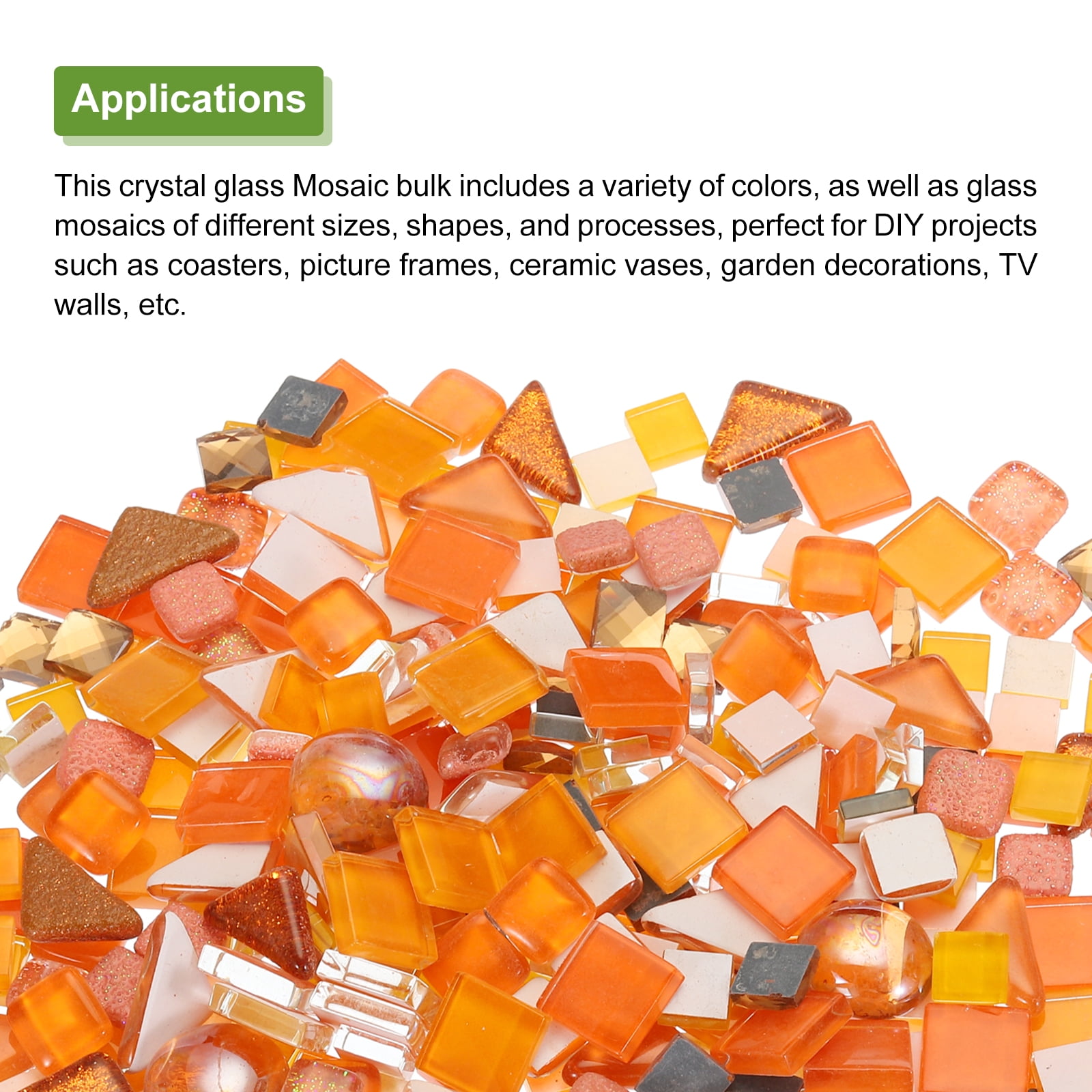 500g Irregular Crystal Glass Mosaic Tiles, Craft Tiny Mosaic Tiles Bulk for Craft DIY Art Project Orange Series