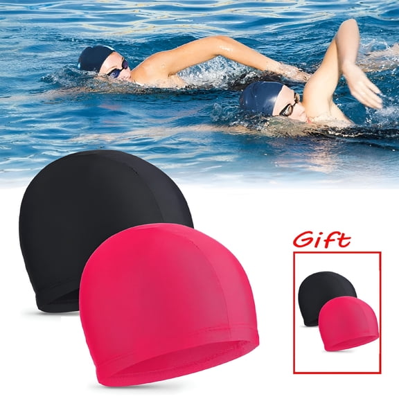 TELOLY 2026 New 2Pieces Unisex Fabric Swimming Cap for Long/Short Hair, Waterproof Swim Hat Anti-Slip Bathing Cap for Women Men Kids
