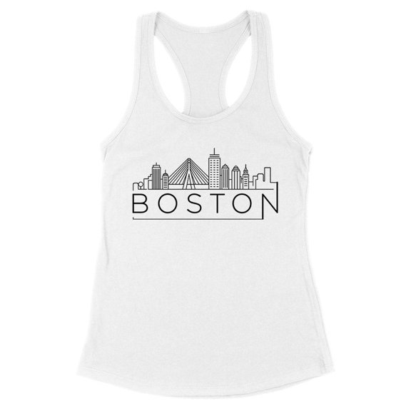 Skyline Boston Massachusetts Tank Top Fitted Racerback Women's Large White