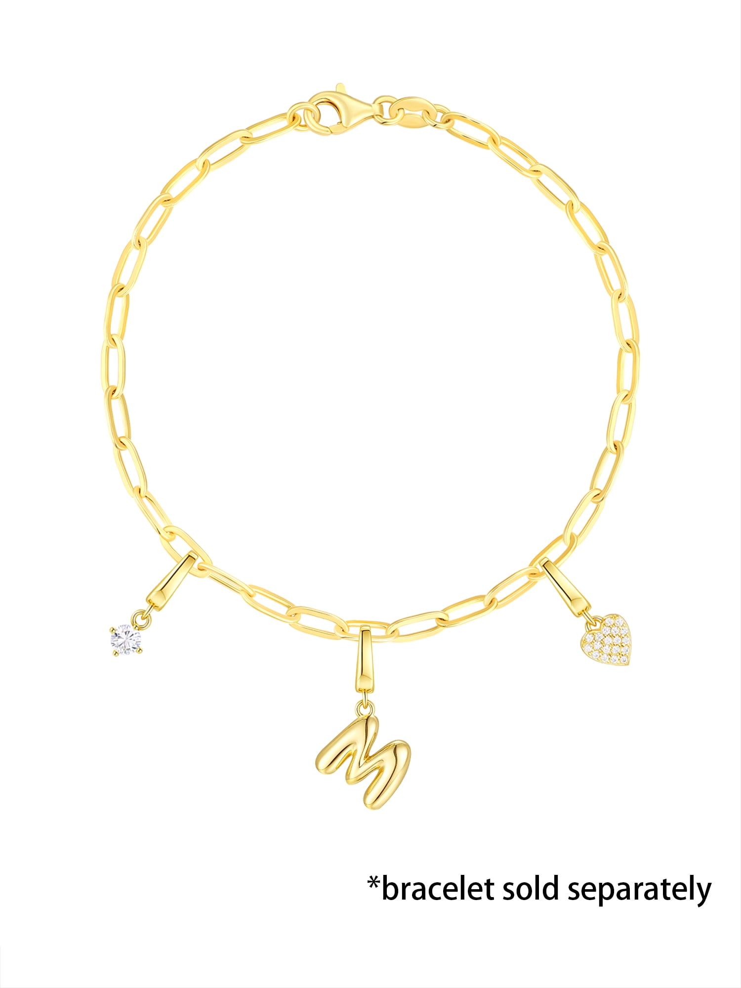 Brilliance Fine Jewelry Simulated Diamond Initial M Charm Set in 14KT Gold Plated Sterling Silver