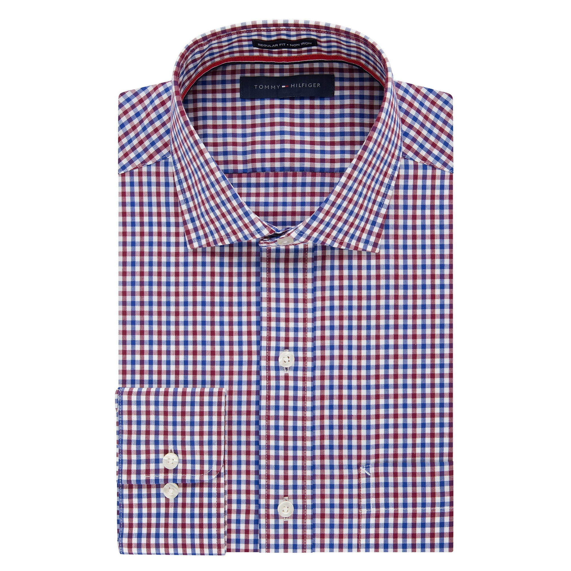Tommy Hilfiger Men's Non Iron Regular Fit Check Spread Collar