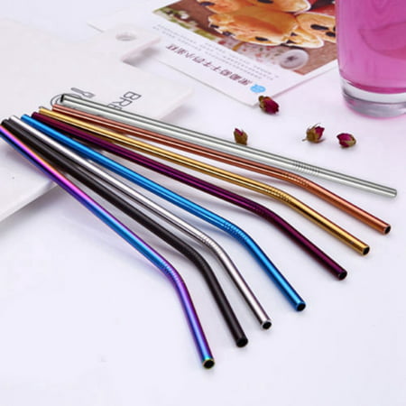 Stainless Steel Multicolor Stright/Bend Drinking Straws Reusable Eco Friendly Set of 4 with 1 Cleaning