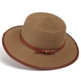 thumbnail image 2 of Straw Boater Hat Womens Sun Hat UV Protection Flat Brim Hats for Women Summer Hats for Beach Travel Vacation, 2 of 5