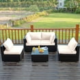 thumbnail image 2 of Costway 5PCS Patio Rattan Furniture Set Cushioned Sofa Chair Coffee Table White, 2 of 12