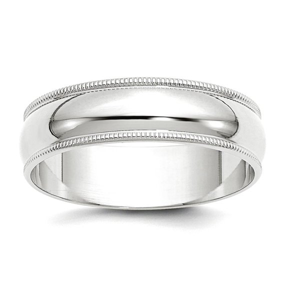 10k White Gold Solid Polished Lightweight 6mm Ltw Milgrain Half Round Band Size 7 Ring Ring for Women and Men