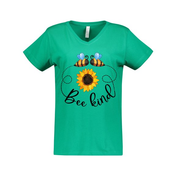 Inktastic Bee Kind Bees and Sunflower Women's V-Neck T-Shirt