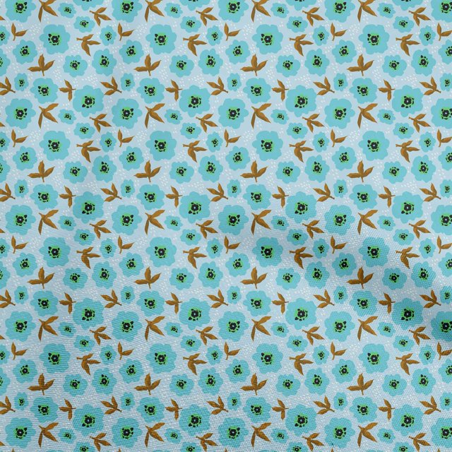 oneOone Georgette Viscose Bleu Clair Tissu Floral Rétro Robe Tissu Imprimé Tissu par la Cour 42 Pouces de Large
