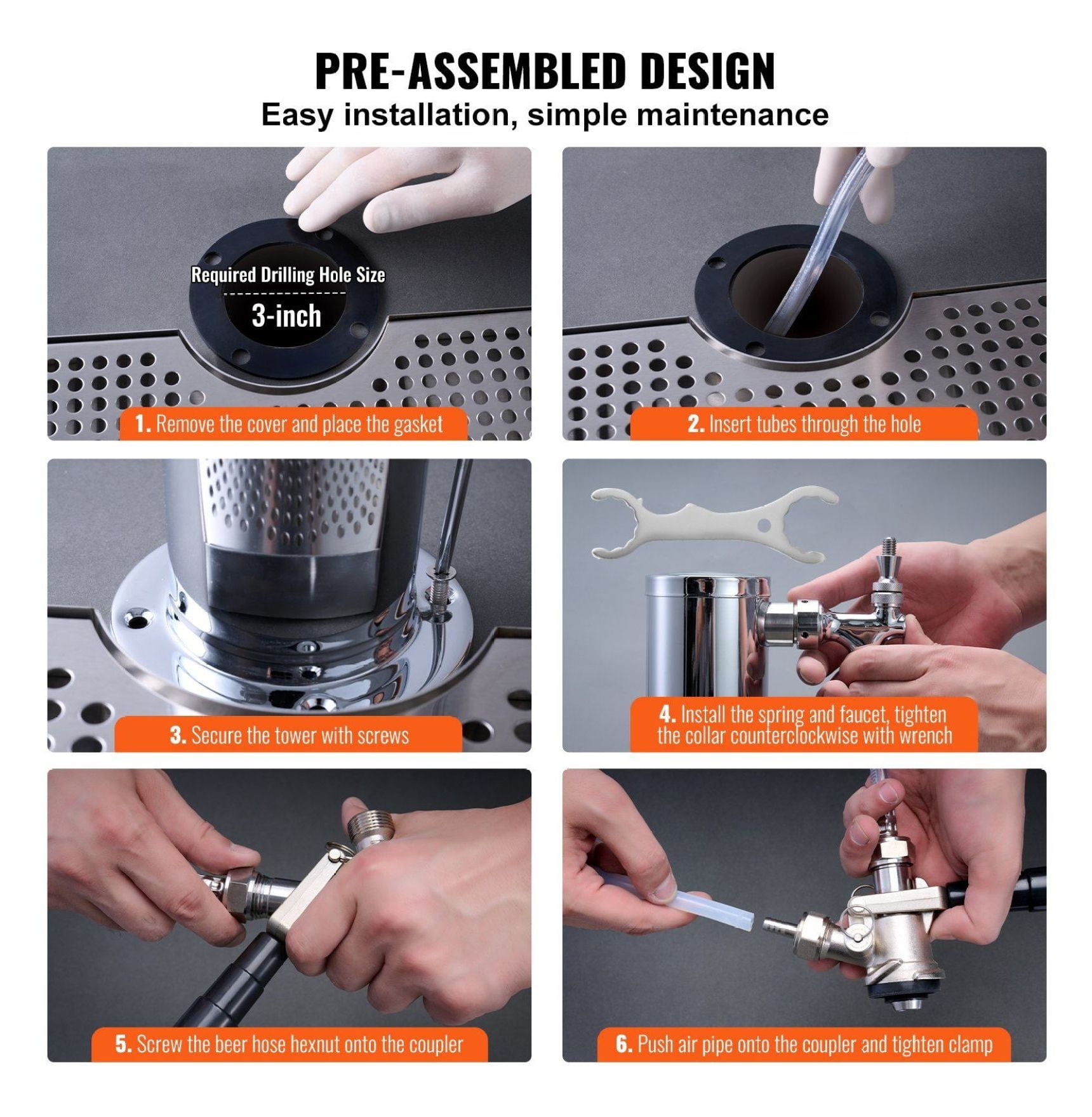 Dual Tap Kegerator Tower Kit, Stainless Steel Beer Tower, CGA320 Regulator & D-System Couplers, Beer Drip Tray for Home/Party