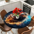 thumbnail image 2 of Rugby Table Cloth, Round Fitted Tablecloths with Elastic Edge, Football Flame Modern Abstract Art Wipeable Waterproof Table Cover for Kitchen Wedding 36-44 Inches, 2 of 4