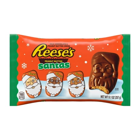 REESE'S, Milk Chocolate Peanut Butter Creme Santas Christmas Candy, 9.1 oz, Bag