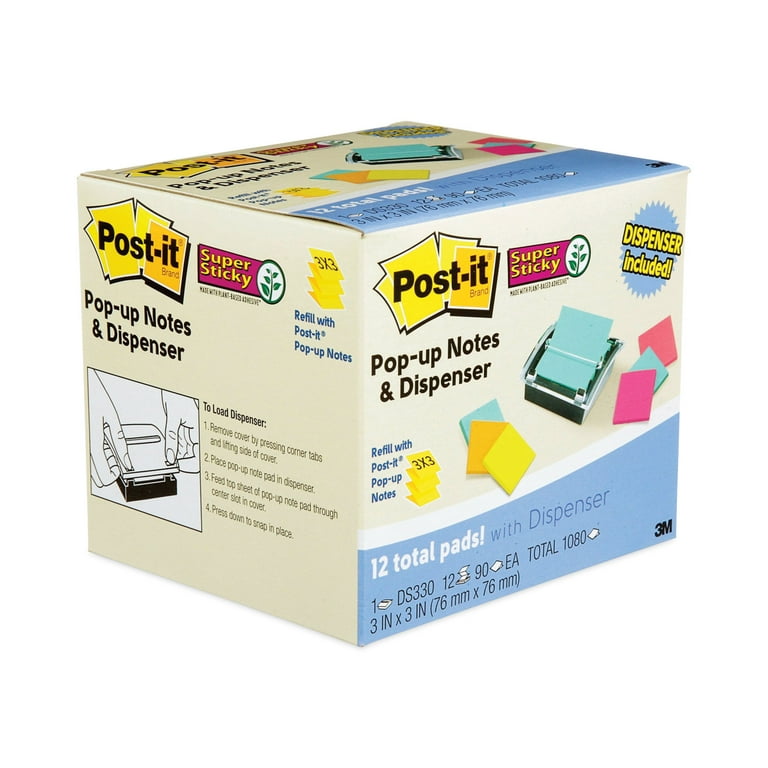 Pop-up Note Dispenser/Value Pack, For 4 x 4 Pads, Black/Clear, Includes (3) Canary Yellow Super Sticky Pop-up Pad Pop-up Note Dispenser/Value Pack, For 4 x 4 Pads, Black/Clear, Includes (3) Canary Yellow Super Sticky Pop-up Pad