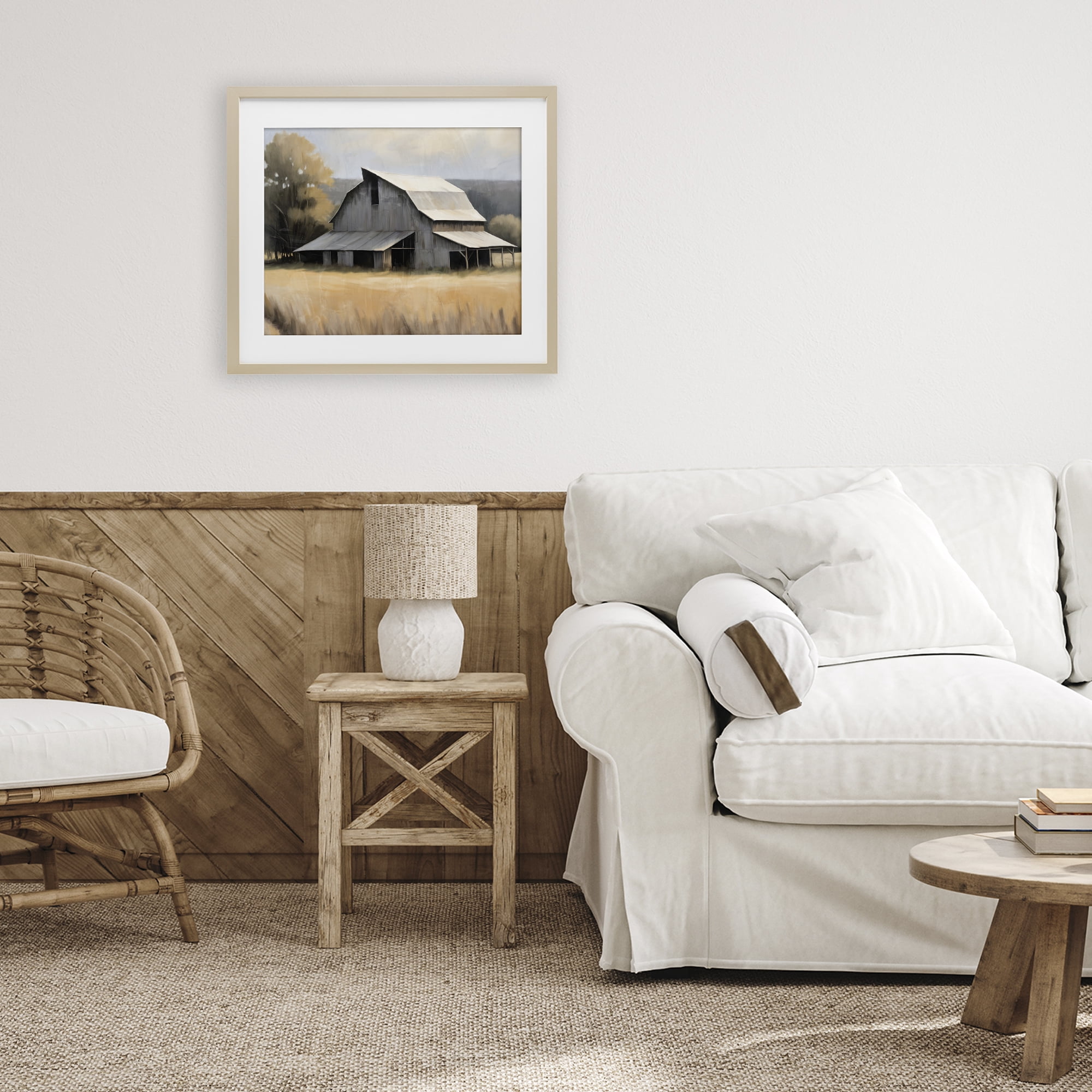 Stupell Industries In The Field Farm Structure Birch Framed Print Under Glass, design by Kim Allen