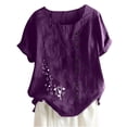 thumbnail image 3 of Womens Cotton Linen Tops Dandelion Print Lightweight Causal Blouses Loose 2024 Summer Crewneck Short Sleeve T-Shirts, 3 of 4
